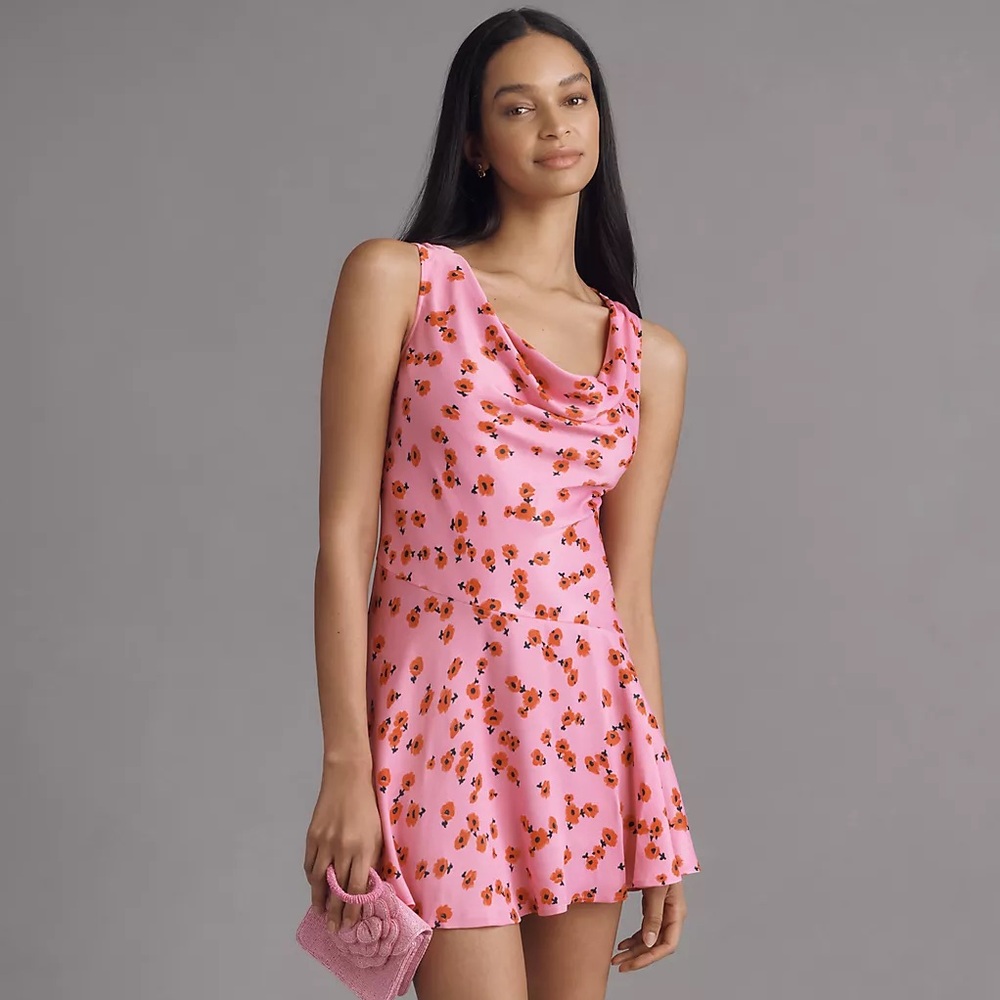 By Anthropologie Floral Pink Sleeveless Satin Dress Size Small NWT